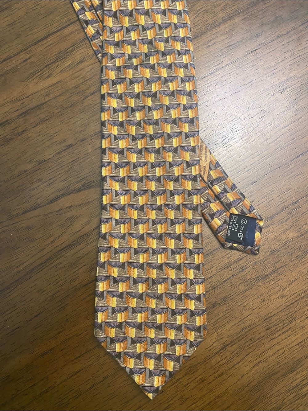 Ermenegildo Zegna Orange and Brown Geometric Silk Tie